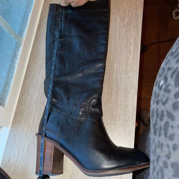 Seychelles Obsidian Black Round Toe Leather Knee High Boots Block Heel Women - Picture 12 of 15